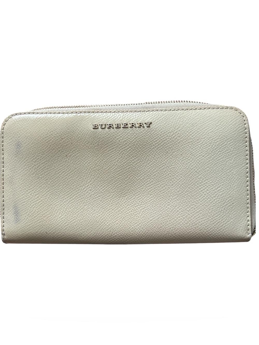 Burberry Cream Leather Zip-Around Wallet with Logo